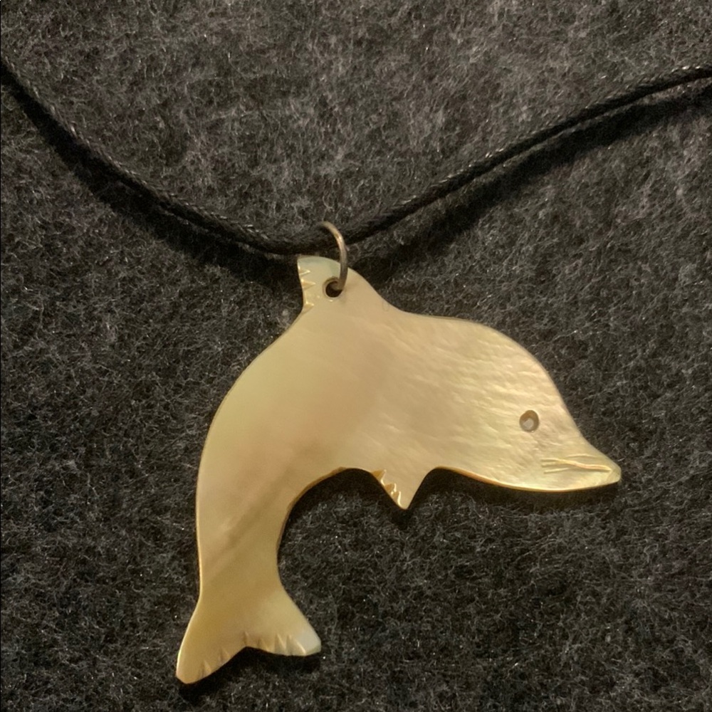 Vintage Mother of Pearl Dolphin Pendant Unisex Necklace